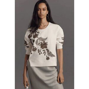 NWT Size XL -Anthro Cotton Fern & Flower 3D Embroidery Sweatshirt (NWT US$ 138)